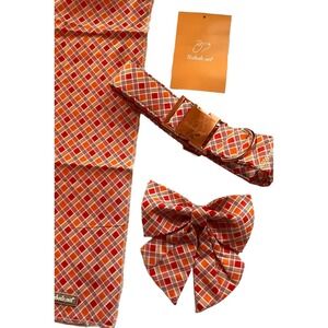 Babole Pet Dog Collar & Bandanna Orange Striped Plaid Boy Dog Tie Collar